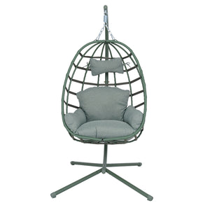 English Elm Egg Hanging Chair with Stand Pe Rattan Swing Seat Washable Cushion 350lb Capacity T5880P497439