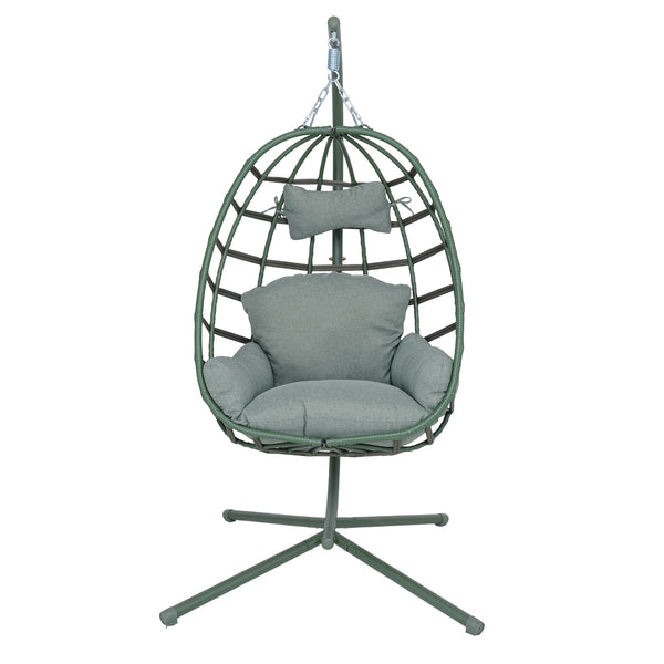 English Elm Egg Hanging Chair with Stand Pe Rattan Swing Seat Washable Cushion 350lb Capacity T5880P497439