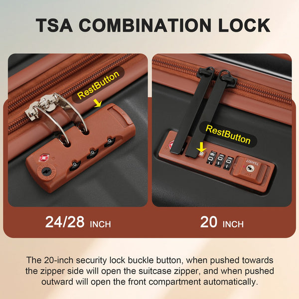 English Elm Luggage 5 Piece Abs Hardshell Travel Set with Usb Port Spinner Wheels and Tsa Lock Black Brown N732P265290B