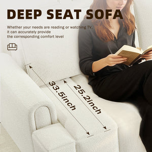 English Elm 90.2" 3-in-1 Convertible Sleeper Sofa Bed with Teddy Fabric & Storage, King-Size Comfort for Living Beige+White W1885S00249