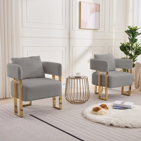 English Elm TS Teddy fleece upholstered decorative chair with gold metal legs, ergonomic plush seat for comfort and style Grey W2311P237967