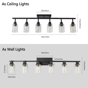 English Elm 6-light Matte Black Iron Track Fixture Rotatable Spotlights with Clear Glass for Kitchen Halls W1340P456180