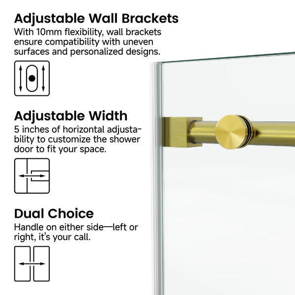 English Elm 60*76"Fixed 60*76" Fixed & Sliding Shower Door - Modern Frameless Design, 3/8" Tempered Glass, Easy Clean & Install T3177P320603