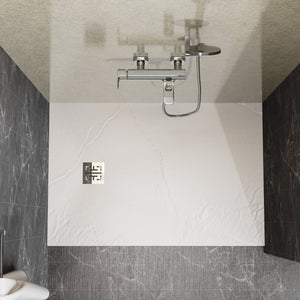English Elm Goodyo 32"x48" White ABS Acrylic Shower Base with Anti-Slip Slate Texture, Drain Kit & 304 SS Cover W1223S00009