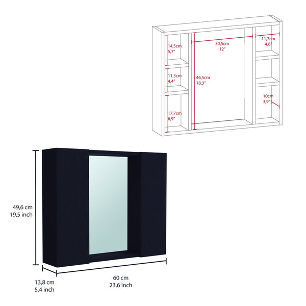 English Elm Artemisa Black Medicine Cabinet with Double Doors, Mirror & 6 Shelves, Space-Saving 20" x 23" B20091764
