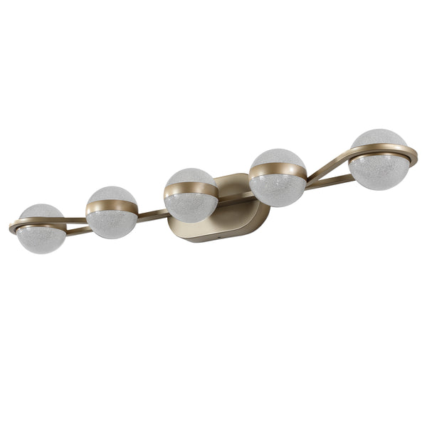 English Elm Bathroom Vanity Light - Elegant 5-Bulb Led Fixture With Crystal Sand Shades In Champagne Gold Finish W2312P374868