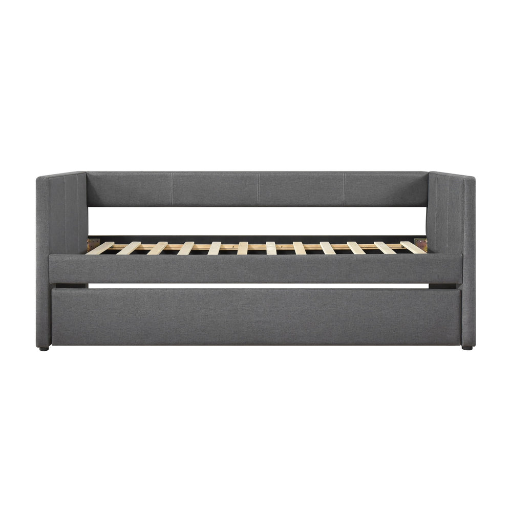 English Elm 1pc Trudy Daybed with Trundle Upholstered Fabric Modern Wooden Frame Versatile Guest Sofa Bed Dark Gray 82.5 L x 33 W x 6.5 H B011P256688