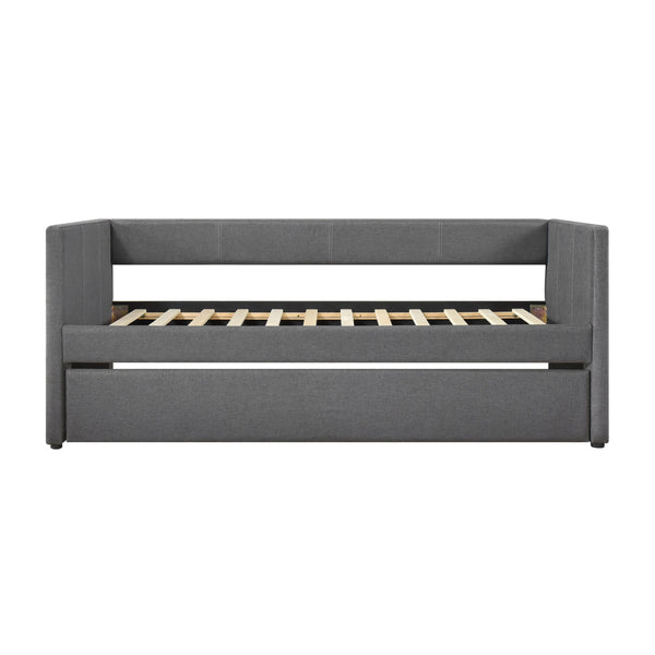 English Elm 1pc Trudy Daybed with Trundle Upholstered Fabric Modern Wooden Frame Versatile Guest Sofa Bed Dark Gray 82.5 L x 33 W x 6.5 H B011P256688