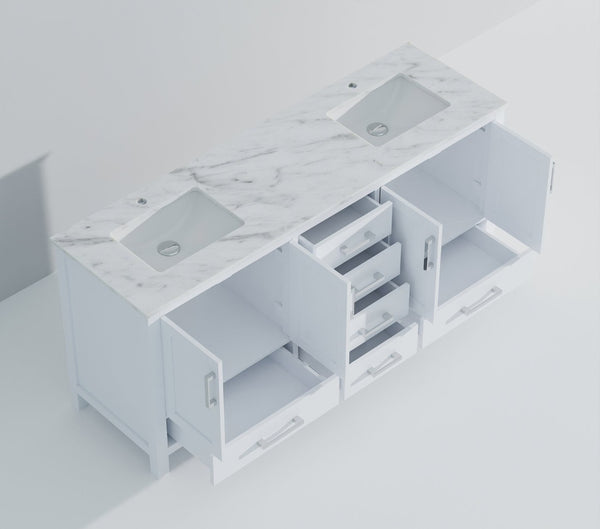 English Elm White Double Bath Vanity With Carrara Marble Top – Elegant Design, Ample Storage & Timeless Finish B2731P258901-GIGA