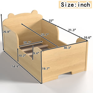 English Elm Toddler Bear Shaped Pine Floor Bed Low Profile Frame Safe Rounded Edges Kids Room Natural W1580P373255