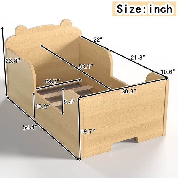 English Elm Toddler Bear Shaped Pine Floor Bed Low Profile Frame Safe Rounded Edges Kids Room Natural W1580P373255