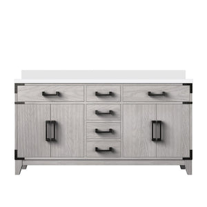 English Elm White Oak Double Bath Vanity 60" W X 22" D, Elegant White Quartz Top & Ample Storage Solutions B2731P259868-GIGA