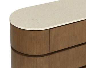 Sunpan CALDORA Dresser - Sculptural Oak-Veneer Design with Polished Marble Top & Soft-Closing Drawers 112890