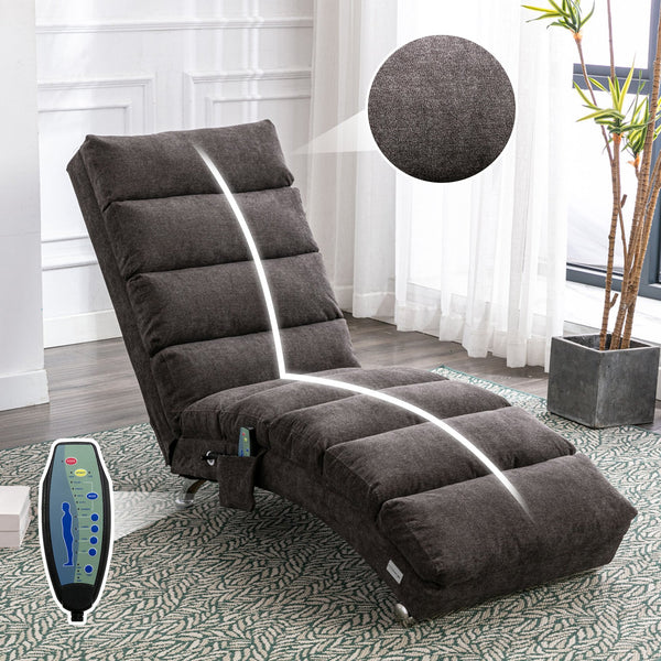 English Elm Linen Ergonomic Massage Chaise Lounge with Remote Control, 140° Recline, Heavy-Duty Frame, 5 Modes Dark Gray W39539626