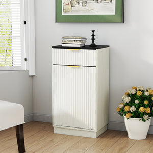 English Elm 10-gallon Tilt-out Antique White Cabinet Woodgrain Finish with Wave Drawer Hidden Bin W2557P365719