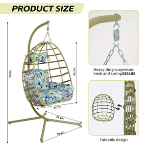 English Elm Egg Hanging Chair with Stand Pe Rattan Swing Seat Washable Cushion 350lb Capacity T5880P497438