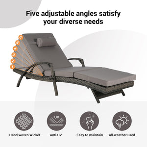 English Elm Outdoor Wicker Reclining Lounge Chair Set Of 2 With Cushions - Perfect For Sunbathing & Relaxing W874P264728-GIGA