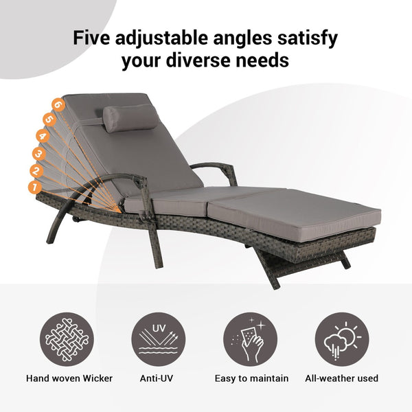 English Elm Outdoor Wicker Reclining Lounge Chair Set Of 2 With Cushions - Perfect For Sunbathing & Relaxing W874P264728-GIGA