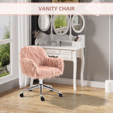 English Elm Vinsetto Faux Fur Desk Chair, Swivel Vanity Chair With Adjustable Height and Wheels For Office, Bedroom, Pink