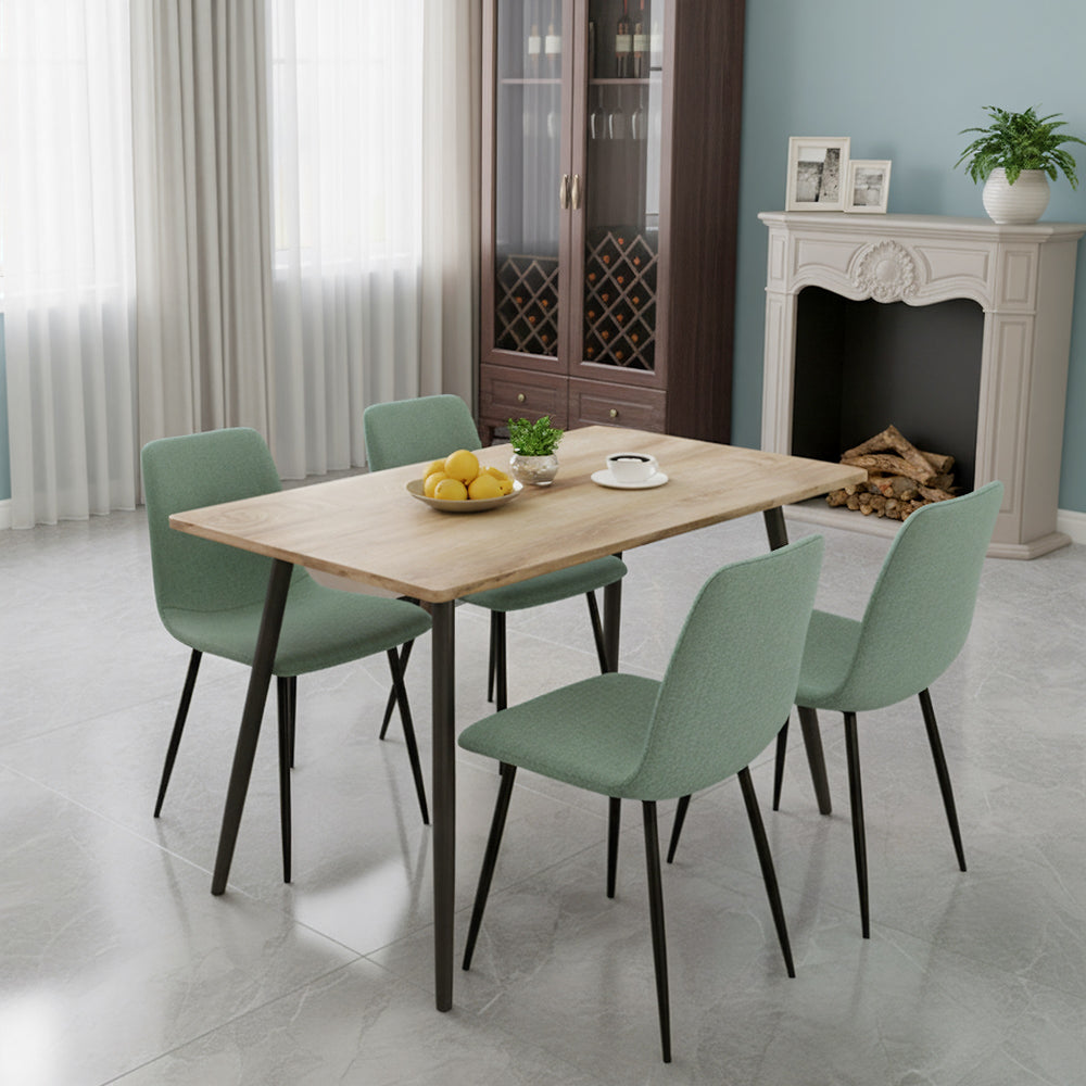 English Elm 47" Modern Mdf Wood Grain Dining Set Seats 4 with Green Chairs and Black Metal Legs W2189S00843