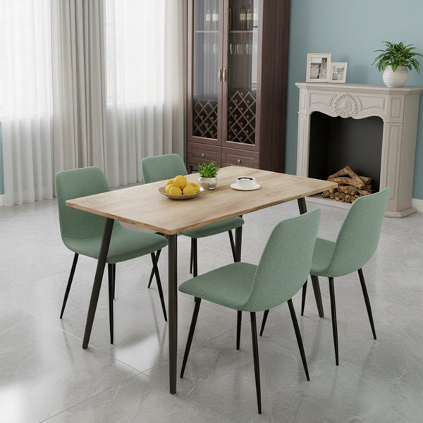 English Elm 47" Modern Mdf Wood Grain Dining Set Seats 4 with Green Chairs and Black Metal Legs W2189S00843