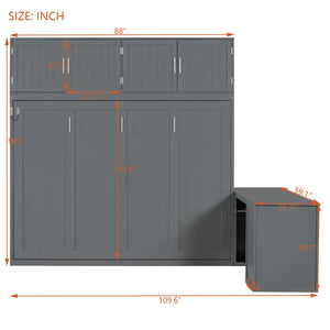 English Elm Queen Murphy Bed with Fold Down Desk Hydraulic Lift Storage Cabinets White N820S10034E-1