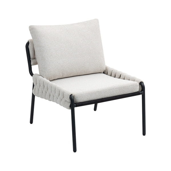 English Elm Modern Accent Lounge Chair with Braided Fabric Upholstery, Ergonomic Backrest, Plush Cushioning, Metal Frame, Adjustable Feet - Stylish Living Room Armchair Beige W2215P252349