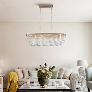 English Elm Chandeliers,rectangular Crystal Iron Frame Gold Glam Light for Dining Kitchen Living W1340P189539