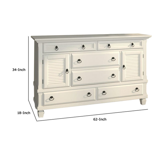 English Elm Pine Solid Wood Dresser Six Drawers Two Cabinets White Finish Bedroom Storage B056P416767