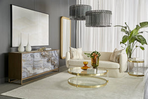 Sunpan YORK Coffee Table - Artisan Crafted with Antique Brass Finish and Dual Tempered Glass Shelves 104809