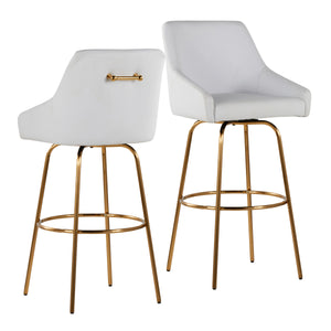 English Elm 30" Swivel Barstools Set of 2 Gold Frame White Faux Leather Kitchen Island Seating B202S01918