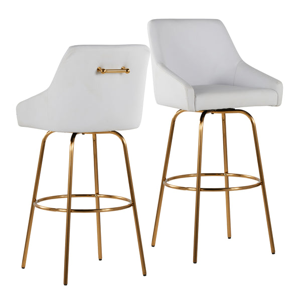 English Elm 30" Swivel Barstools Set of 2 Gold Frame White Faux Leather Kitchen Island Seating B202S01918