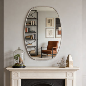 English Elm 24x36 Matte Metal Framed Oval Wall Mirror with Hd Glass for Bath or Entryway Silver W2203P474696