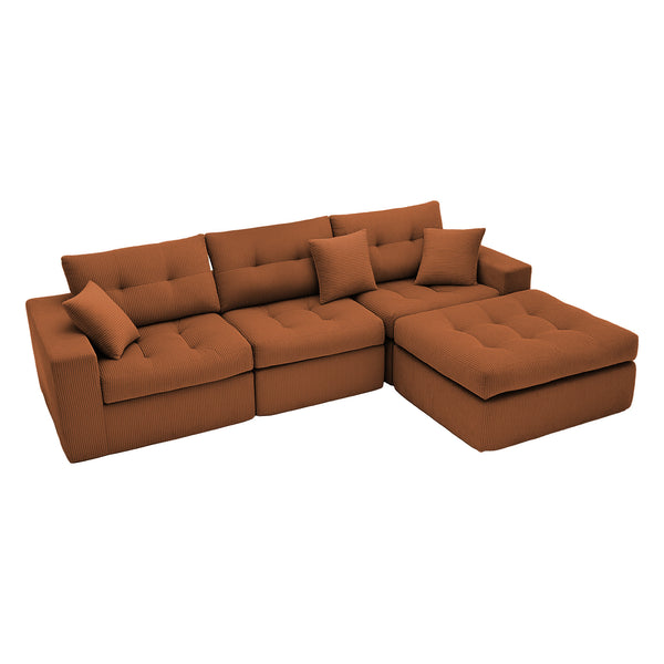 English Elm Corduroy L-shaped Sectional Sleeper Sofa No Assembly Needed for Apartments Orange W5532S00032