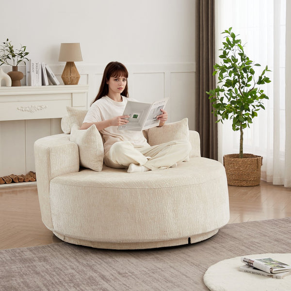 English Elm 55''l 55'l Chenille Foam Swivel Lounge Chair Plush 360 Rotation Modern Seating for Any Room W834S00595