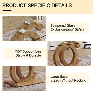 English Elm 1 Stylish Rectangular Dining Table With 6 Brown Chairs - Clear Glass Top & Modern Mdf Base Set W1151S04024