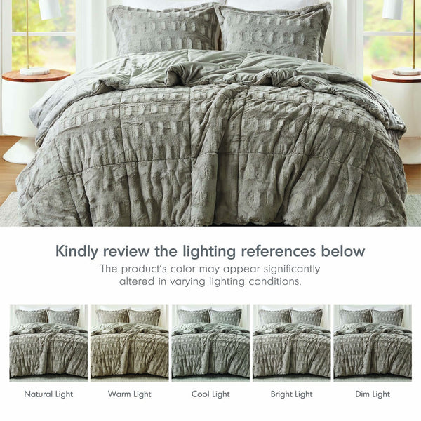 English Elm 2 Piece Twin Faux Fur Comforter Set Plush Long Pile Lodge Style Cozy Bedding Gray B035P319596
