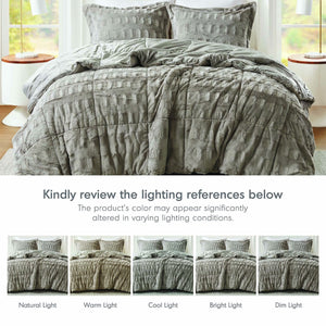 English Elm 3 Piece Shaggy Faux Fur Comforter Set Plush Lodge Style Hypoallergenic Bedding Gray B035P319597