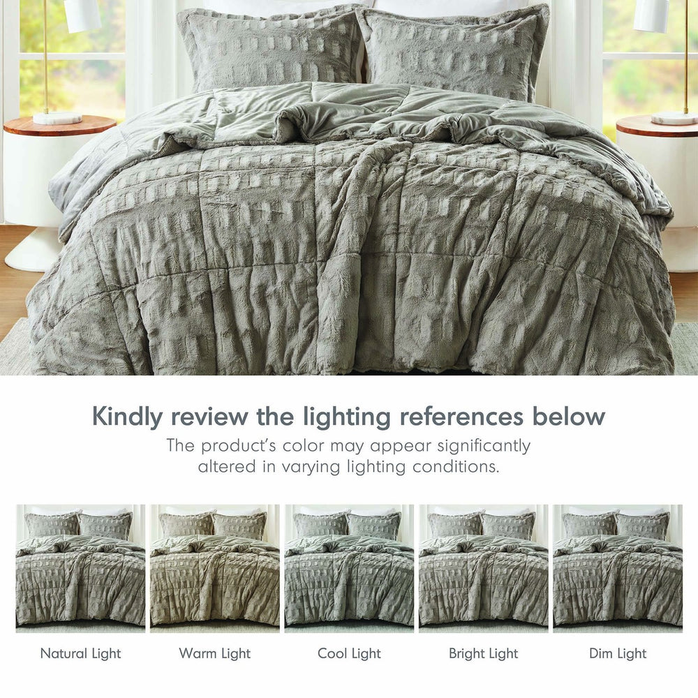 English Elm 3 Pcs King/Cal King Luxurious Faux Fur Comforter Mini Set - Cozy Gray Elegance For Your Bedroom B035P319598