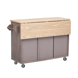 English Elm K&K Farmhouse Kitchen Island with Geometric Twill Doors, ASH Bark Top, Drop Leaf & Lockable Wheels Brown N707P221444Z