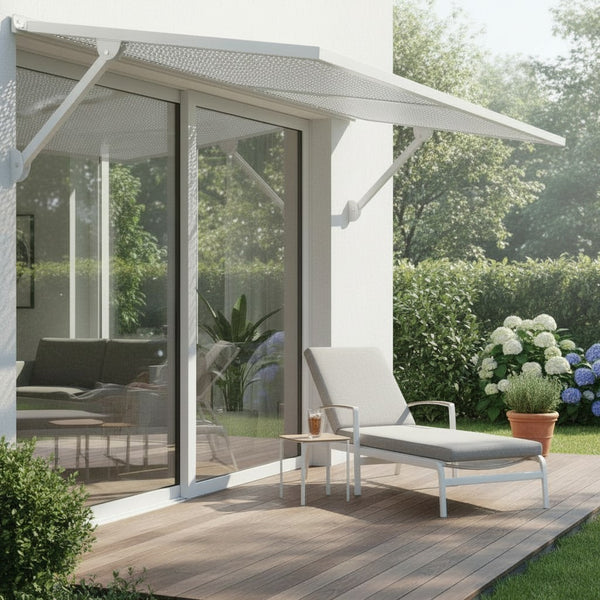 English Elm Haze Aluminum Exterior Awning White Powder Coat Finish for Entryways and Windows B2755P462230