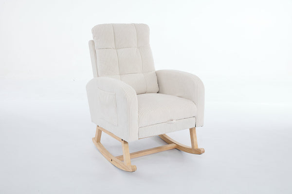 English Elm Modern Accent Rocking Chair - Stylish Nursery Glider With High Back, Solid Wood Legs & Side Pocket W2725P276730
