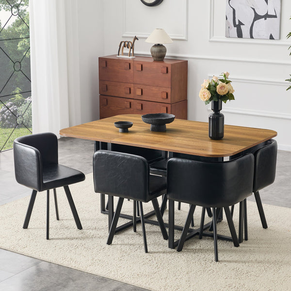 English Elm 7-piece Rectangular Dining Set Seats 6 with Faux Leather Chairs and Melamine Top W3875S00041
