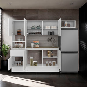 English Elm Natoma Modular Kitchen Cabinet Set with 6 Doors Open Shelving Two-tone Finish B097S00247