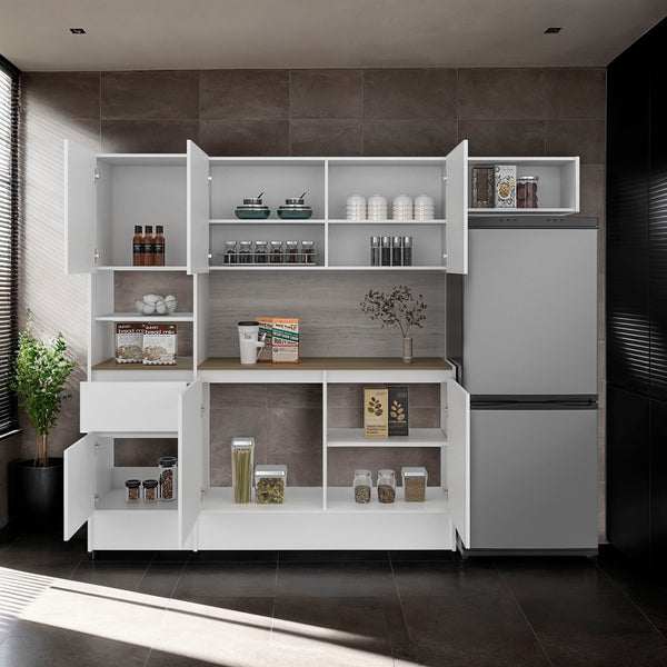 English Elm Natoma Modular Kitchen Cabinet Set with 6 Doors Open Shelving Two-tone Finish B097S00247