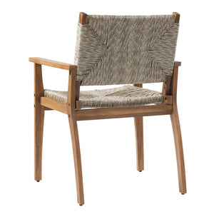 English Elm Durable Outdoor Dining Chairs Acacia Wood Handwoven Wicker Patio Set of Two Brown N770P345267D