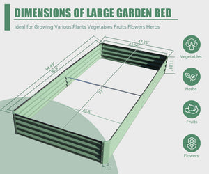English Elm 8x4x1 Raised Garden Bed Galvanized Steel Outdoor Planter Box with Open Base, Support Rods & Safety Edge Green W1859P197954