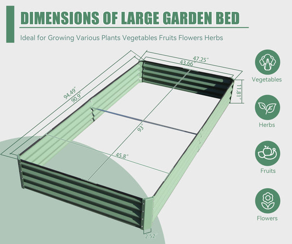 English Elm 8x4x1 Raised Garden Bed Galvanized Steel Outdoor Planter Box with Open Base, Support Rods & Safety Edge Green W1859P197954
