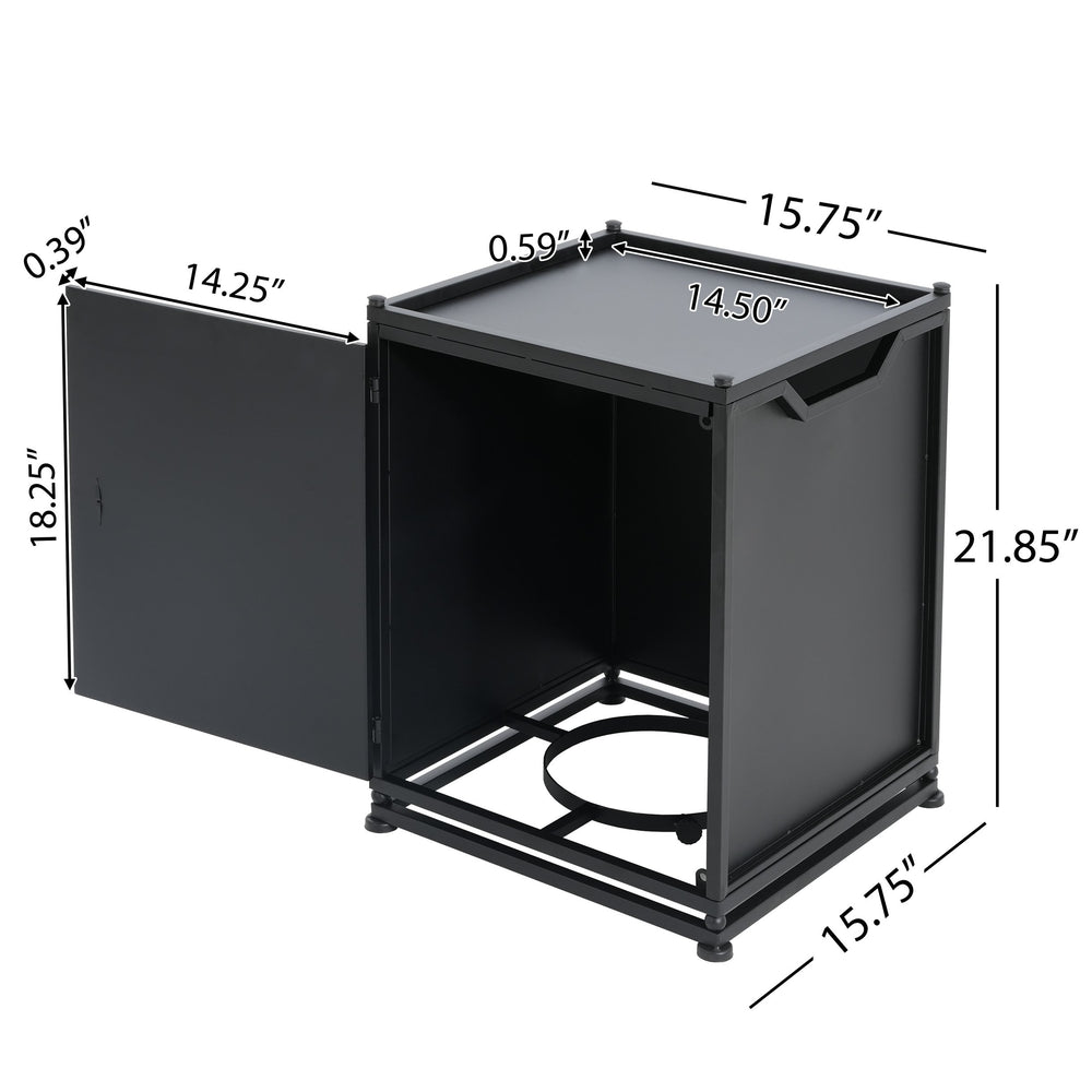 English Elm Outdoor Powder Coated Iron Propane Tank Side Table with Hinged Door Matte Black N772P304787B