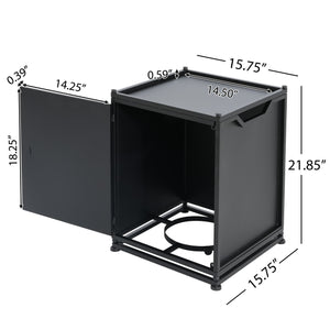 English Elm Outdoor Powder Coated Iron Propane Tank Side Table with Hinged Door Matte Black N772P304787B